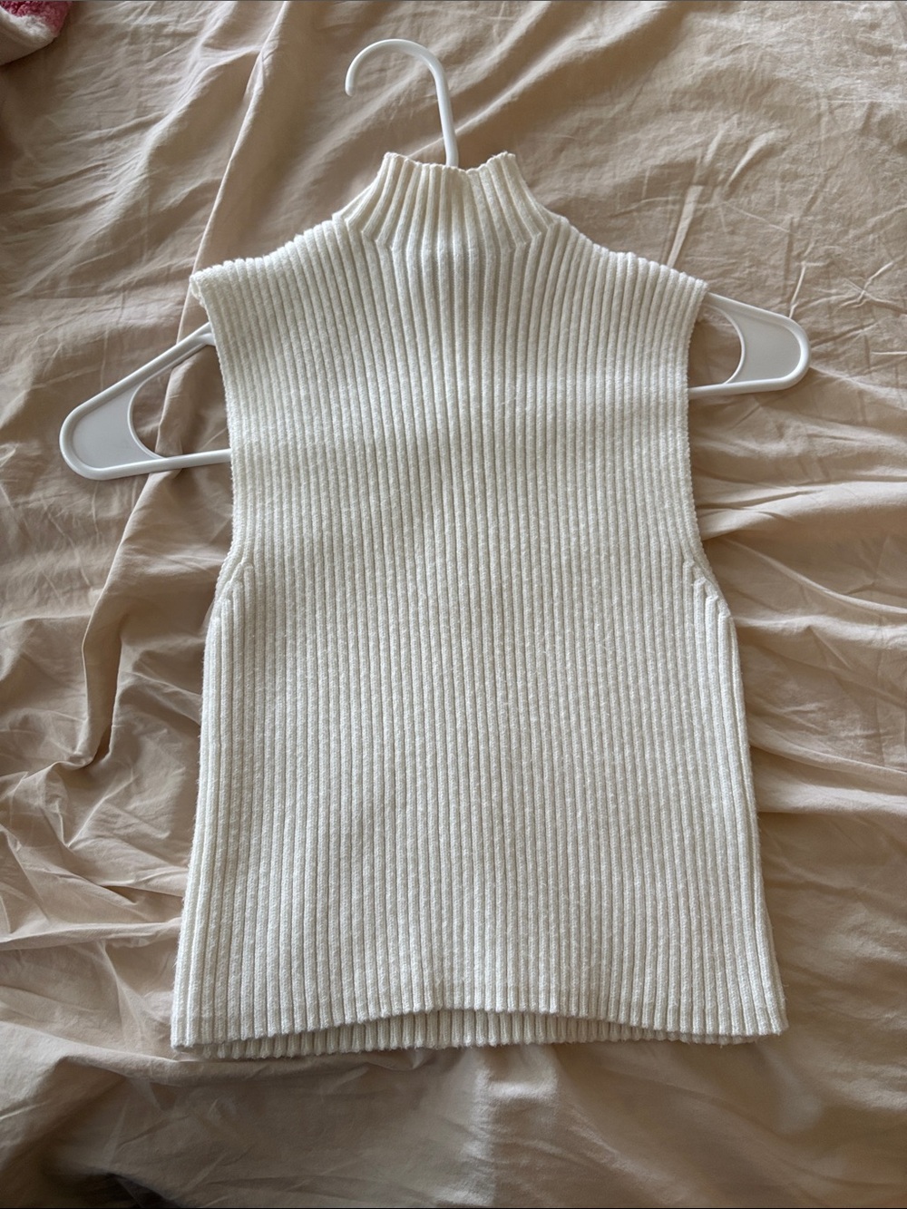 Zara Cream Ribbed Sleeveless Mock Neck Top